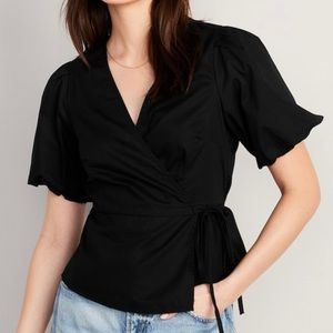 OLD NAVY Waist-Defined Puff-Sleeve Tie-Wrap Blouse for Women Size S